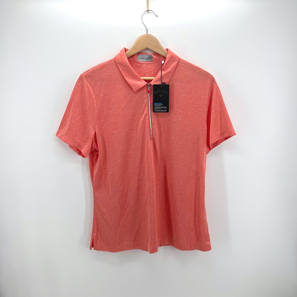 Callaway Polo Shirt‎ Womens Large Coral Orange Golfcore Opti-Dri Quarter Zip New